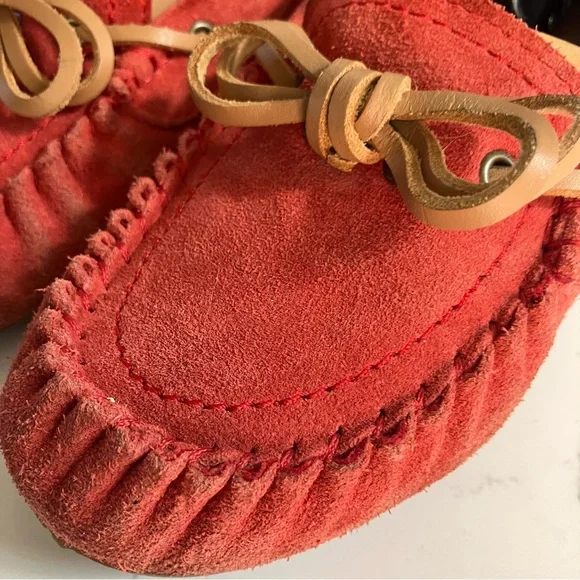 Lucky Brand Abelle 2 Wmns 8 M Suede Red Orange Moccasin Driving Loafer Boat Shoe - Picture 6 of 16